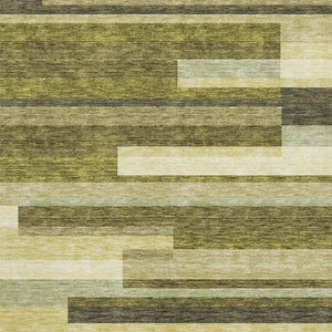 HomeRoots 10' Olive Green, Ivory & Beige Striped Washable Area Rug - UV-Protected, Durable for High-Traffic Homes 675804