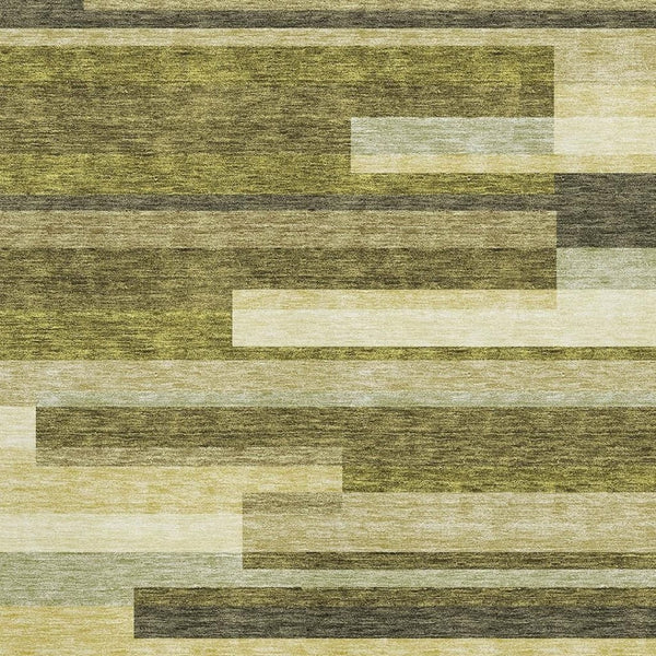 HomeRoots 10' Olive Green, Ivory & Beige Striped Washable Area Rug - UV-Protected, Durable for High-Traffic Homes 675804