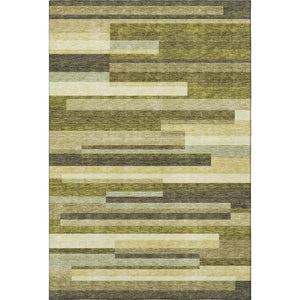 HomeRoots 10' Olive Green, Ivory & Beige Striped Washable Area Rug - UV-Protected, Durable for High-Traffic Homes 675804