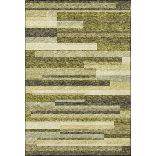 HomeRoots 10' Olive Green, Ivory & Beige Striped Washable Area Rug - UV-Protected, Durable for High-Traffic Homes 675804
