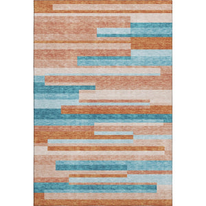 HomeRoots 8' X 10' Vibrant Orange, Teal & Peach Striped Washable Area Rug - Durable, UV Protected & Stylish! 675808
