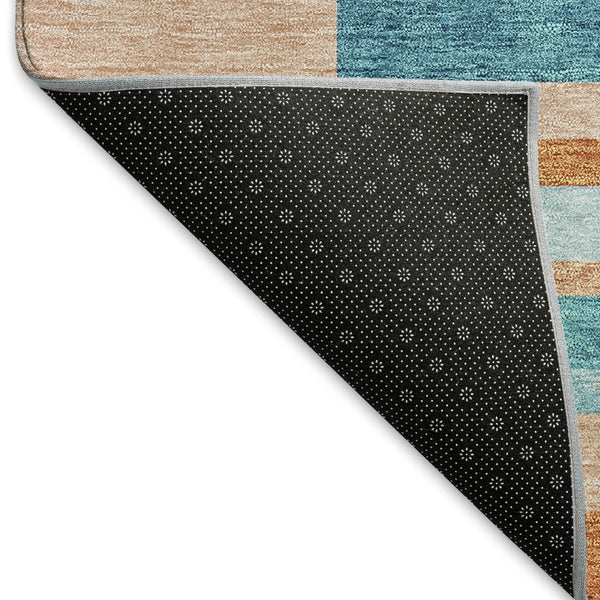 HomeRoots 8' X 10' Vibrant Orange, Teal & Peach Striped Washable Area Rug - Durable, UV Protected & Stylish! 675808