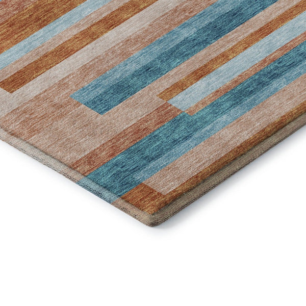 HomeRoots 8' X 10' Vibrant Orange, Teal & Peach Striped Washable Area Rug - Durable, UV Protected & Stylish! 675808
