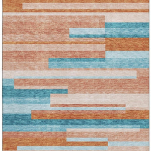 HomeRoots 8' X 10' Vibrant Orange, Teal & Peach Striped Washable Area Rug - Durable, UV Protected & Stylish! 675808