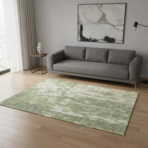 HomeRoots 5' Abstract Area Rug in Artichoke Green & Ivory - Stylish, Washable, UV-Protected for High Traffic Areas 675812
