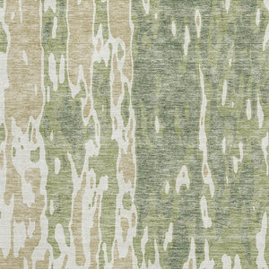 HomeRoots 5' Abstract Area Rug in Artichoke Green & Ivory - Stylish, Washable, UV-Protected for High Traffic Areas 675812
