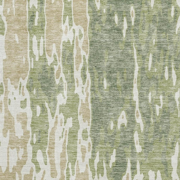 HomeRoots 5' Abstract Area Rug in Artichoke Green & Ivory - Stylish, Washable, UV-Protected for High Traffic Areas 675812