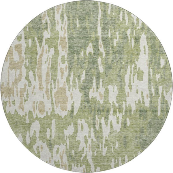 HomeRoots 8' Washable Round Rug in Artichoke Green, Ivory & Taupe - Stylish, Durable, UV-Protected Design 675813