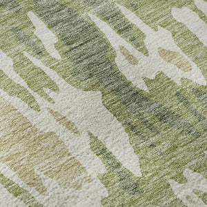 HomeRoots 8' Washable Round Rug in Artichoke Green, Ivory & Taupe - Stylish, Durable, UV-Protected Design 675813