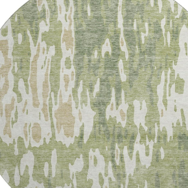 HomeRoots 8' Washable Round Rug in Artichoke Green, Ivory & Taupe - Stylish, Durable, UV-Protected Design 675813