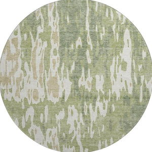 HomeRoots 8' Washable Round Rug in Artichoke Green, Ivory & Taupe - Stylish, Durable, UV-Protected Design 675813
