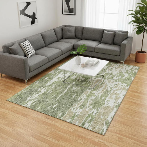 HomeRoots 8' X 10' Stylish Artichoke Green Abstract Area Rug – Washable, UV Protected & Perfect for Busy Homes 675814