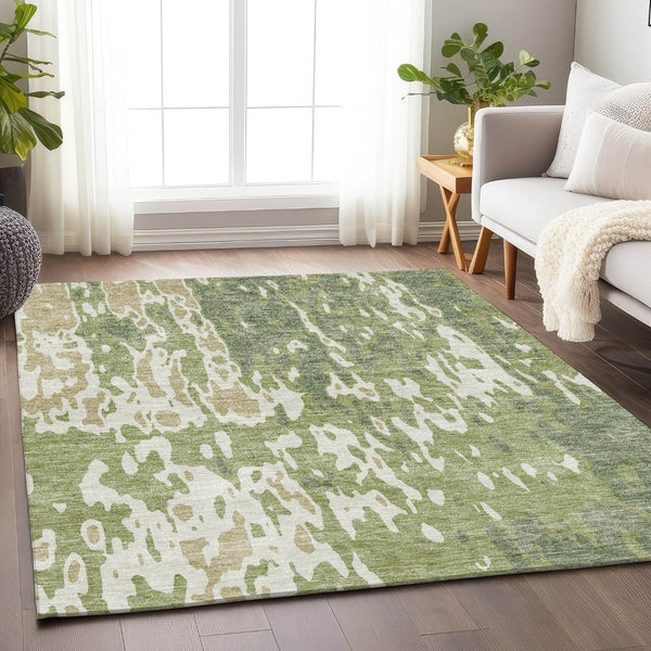 HomeRoots 9' X 12' Artichoke Green Abstract Area Rug - Washable, UV-Protected, Durable for Busy Homes & Style 675815