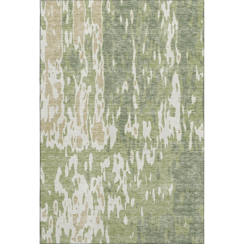 HomeRoots 9' X 12' Artichoke Green Abstract Area Rug - Washable, UV-Protected, Durable for Busy Homes & Style 675815