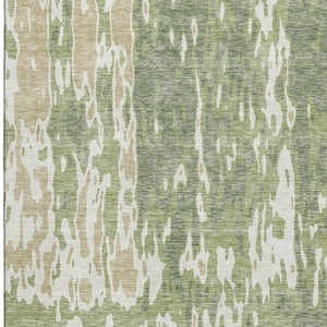 HomeRoots 9' X 12' Artichoke Green Abstract Area Rug - Washable, UV-Protected, Durable for Busy Homes & Style 675815