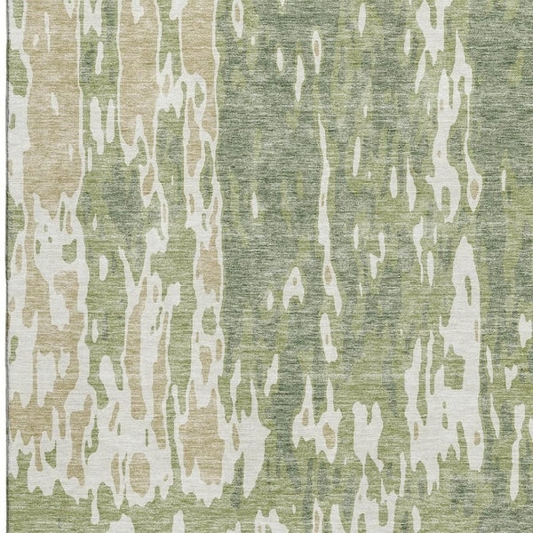 HomeRoots 9' X 12' Artichoke Green Abstract Area Rug - Washable, UV-Protected, Durable for Busy Homes & Style 675815