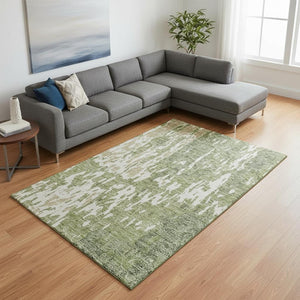 HomeRoots 10' Transitional Abstract Area Rug in Artichoke Green, Ivory & Taupe - Washable & UV Protected! 675816