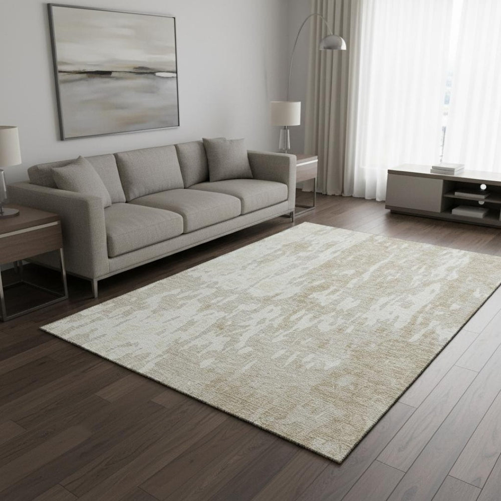 HomeRoots 5' X 8' Beige Ivory Tan Abstract Area Rug - Washable, UV Protected, Family-Friendly & Stylish Décor 675818
