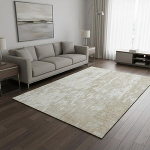HomeRoots 5' X 8' Beige Ivory Tan Abstract Area Rug - Washable, UV Protected, Family-Friendly & Stylish Décor 675818