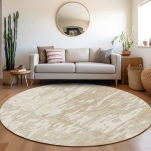 HomeRoots 8' Beige Ivory Tan Abstract Round Rug - Washable, UV Protected, Durable Design for Any Space 675819