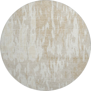 HomeRoots 8' Beige Ivory Tan Abstract Round Rug - Washable, UV Protected, Durable Design for Any Space 675819