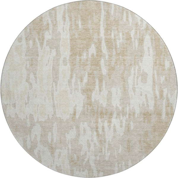 HomeRoots 8' Beige Ivory Tan Abstract Round Rug - Washable, UV Protected, Durable Design for Any Space 675819