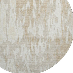HomeRoots 8' Beige Ivory Tan Abstract Round Rug - Washable, UV Protected, Durable Design for Any Space 675819