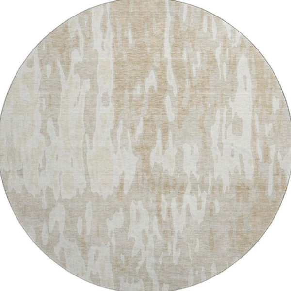 HomeRoots 8' Beige Ivory Tan Abstract Round Rug - Washable, UV Protected, Durable Design for Any Space 675819