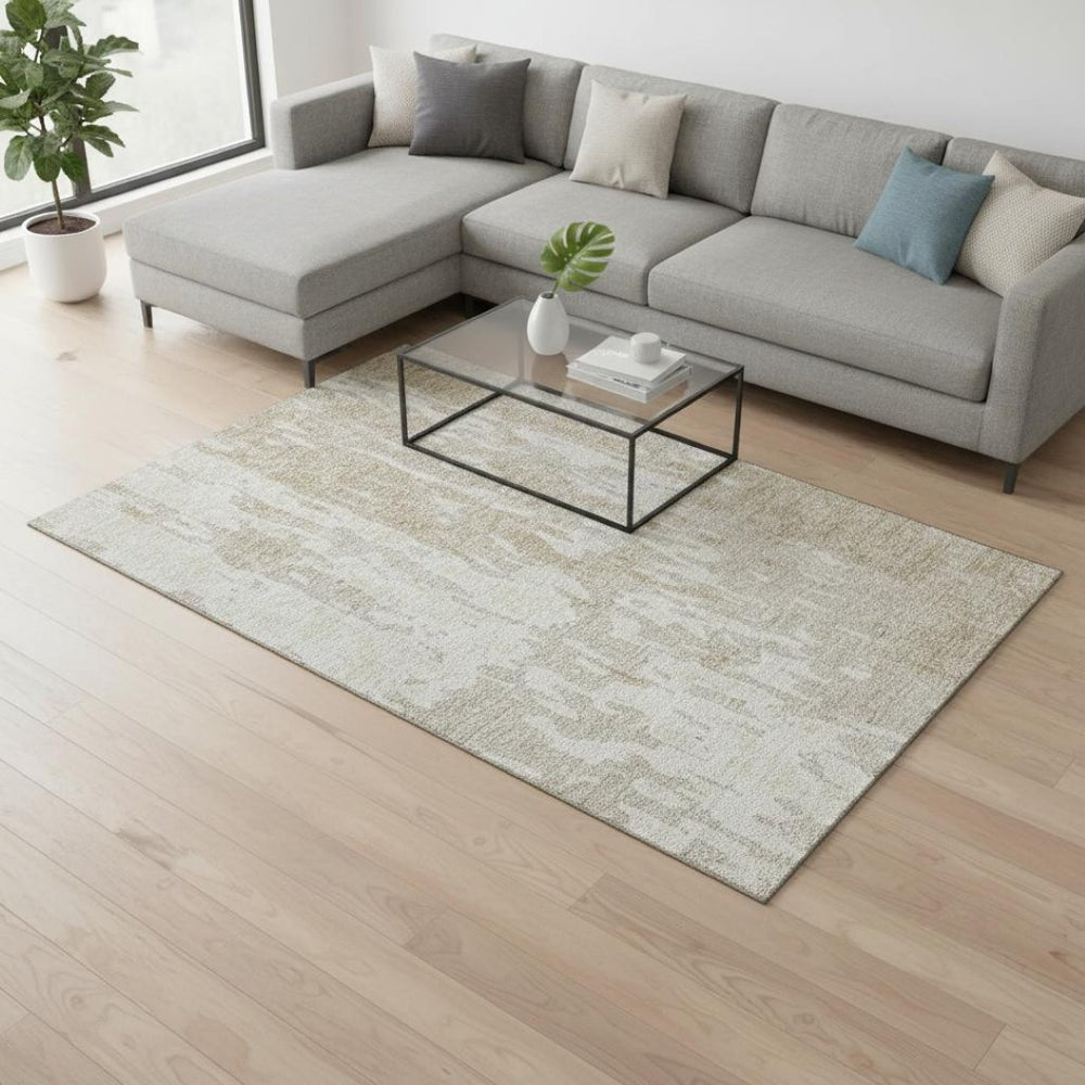 HomeRoots 8' X 10' Washable Beige Ivory Tan Abstract Area Rug with UV Protection - Durable & Stylish Decor Choice 675820