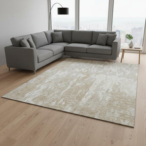 HomeRoots 9' X 12' Washable Area Rug in Beige Ivory Tan – Durable, Stain-Resistant with UV Protection for Homes 675821