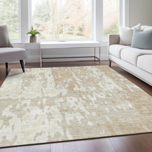 HomeRoots 9' X 12' Washable Area Rug in Beige Ivory Tan – Durable, Stain-Resistant with UV Protection for Homes 675821