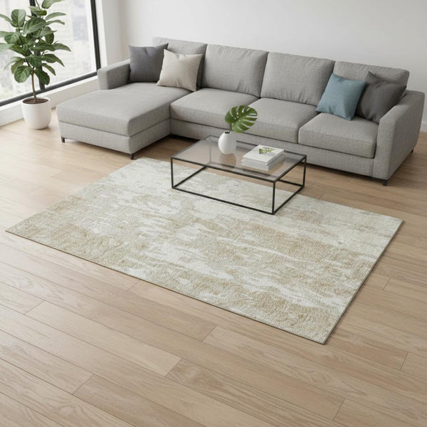 HomeRoots 10' X 14' Washable Beige Ivory Tan Abstract Area Rug with UV Protection for High-Traffic Spaces 675822