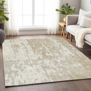 HomeRoots 10' X 14' Washable Beige Ivory Tan Abstract Area Rug with UV Protection for High-Traffic Spaces 675822