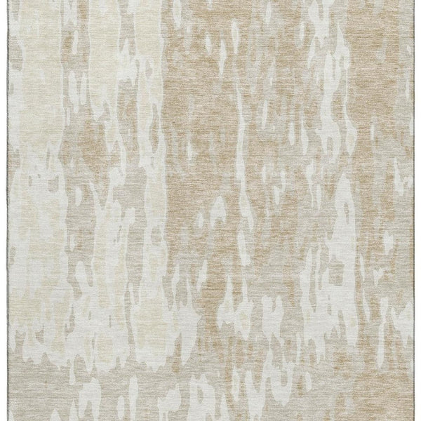 HomeRoots 10' X 14' Washable Beige Ivory Tan Abstract Area Rug with UV Protection for High-Traffic Spaces 675822