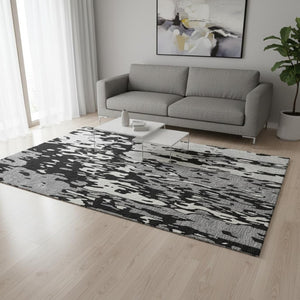 HomeRoots 5' X 8' Black Ivory And Gray Abstract Area Rug - Washable, UV Protected, Stylish & Durable Design 675824