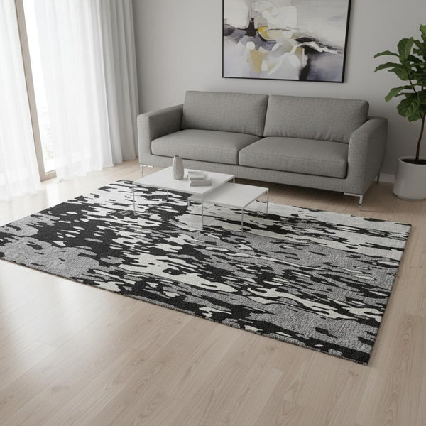 HomeRoots 5' X 8' Black Ivory And Gray Abstract Area Rug - Washable, UV Protected, Stylish & Durable Design 675824