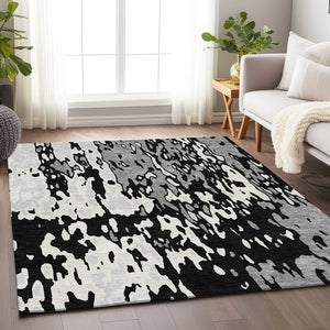 HomeRoots 5' X 8' Black Ivory And Gray Abstract Area Rug - Washable, UV Protected, Stylish & Durable Design 675824