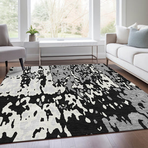 HomeRoots 5' X 8' Black Ivory And Gray Abstract Area Rug - Washable, UV Protected, Stylish & Durable Design 675824