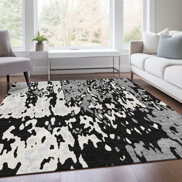 HomeRoots 5' X 8' Black Ivory And Gray Abstract Area Rug - Washable, UV Protected, Stylish & Durable Design 675824