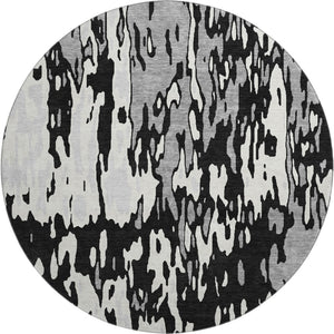HomeRoots 8' Washable Round Rug in Black, Ivory & Gray - UV Protected, Durable, Stain-Resistant, Modern Style 675825