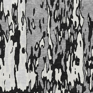 HomeRoots 9' X 12' Modern Black Ivory Gray Abstract Washable Area Rug with UV Protection for Busy Homes 675827