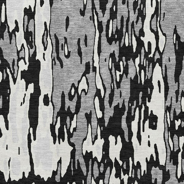 HomeRoots 9' X 12' Modern Black Ivory Gray Abstract Washable Area Rug with UV Protection for Busy Homes 675827