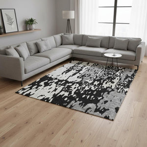 HomeRoots 10' X 14' Black Ivory Gray Abstract Washable Area Rug - Durable, Stylish & UV-Resistant Design! 675828