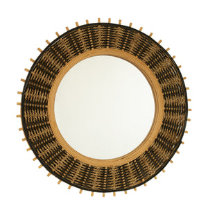 English Elm 23'' Echo Mirror Bamboo Round Wall Mirror with Handwoven Yellow & Black Hemp Rope Accent, Eco Chic Decor W2615P346485