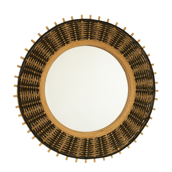 English Elm 23'' Echo Mirror Bamboo Round Wall Mirror with Handwoven Yellow & Black Hemp Rope Accent, Eco Chic Decor W2615P346485