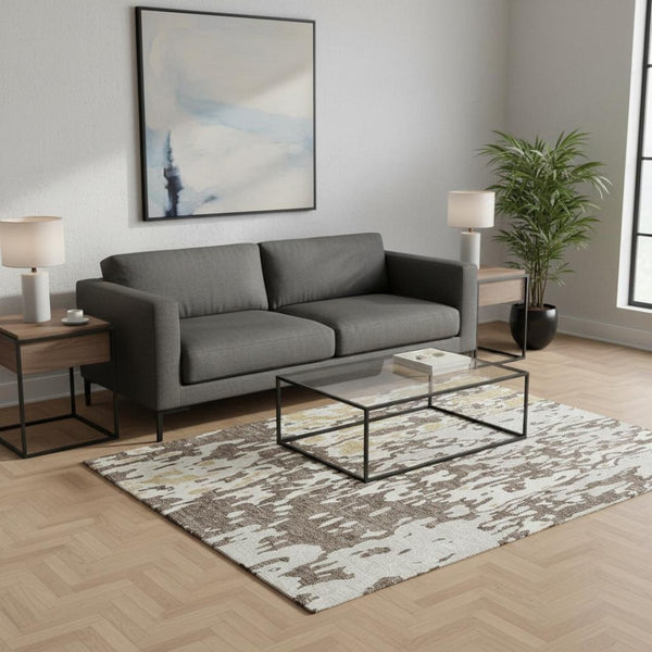 HomeRoots 5' X 8' Brown Ivory Gold Abstract Area Rug - Washable, Stain-Resistant, UV Protected for Every Home 675830