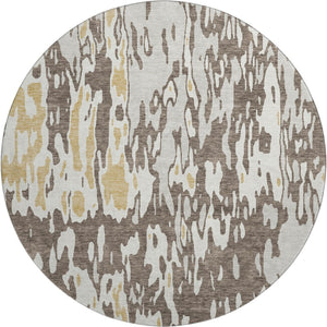 HomeRoots 8' Brown Ivory and Gold Abstract Washable Round Rug - Durable, UV Protected, Stylish for Every Space! 675831
