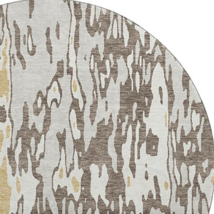 HomeRoots 8' Brown Ivory and Gold Abstract Washable Round Rug - Durable, UV Protected, Stylish for Every Space! 675831