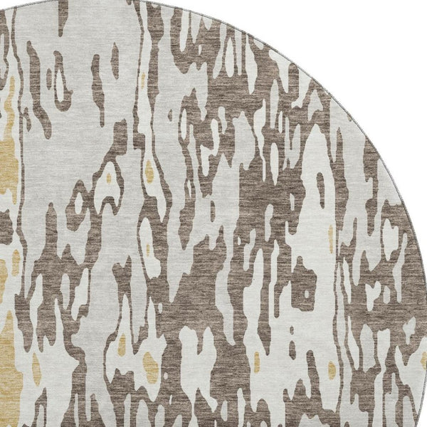 HomeRoots 8' Brown Ivory and Gold Abstract Washable Round Rug - Durable, UV Protected, Stylish for Every Space! 675831