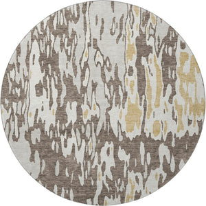 HomeRoots 8' Brown Ivory and Gold Abstract Washable Round Rug - Durable, UV Protected, Stylish for Every Space! 675831